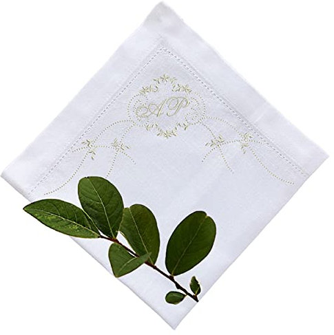 Servietten, Stoffservietten, Stoffservietten Bestickt mit Monogramm, Servietten Bestickt, Servietten mit Monogramm (Weiß), 44x44 cm