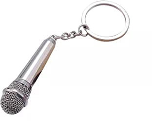 PLABBDPL Portachiavi personalizzato,1 pezzi portachiavi con ciondolo a forma di microfono, regalo creativo per gli amanti della musica, accessorio alla moda, unisex, argento