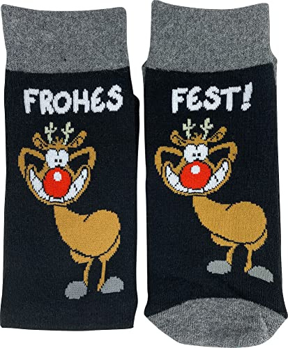 United Labels Ralph Ruthe Socken Unisex, Grau Schwarz, 40-45, Strümpfe Rudi XMAS Frohes Fest, Weihnachtssocken für Damen und Herren