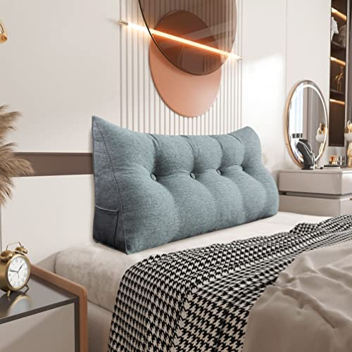 Johnear Rückenkissen Keilkissen Bett Lesekissen,Rückenlehne Kissen für Sofa Lendenkissen Bettkopfteil, Großes Dreieckige Bettkeil Bücherkissen Stützkissen (Grau,140cm)