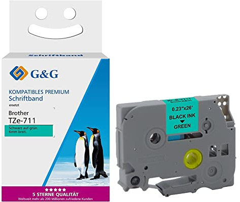 G&G Kompatibles Schriftband für Brother TZe-711 Schwarz auf Grün 6mm x 8m Etikettenband für Brother P-touch H105 H110 1000 1005 1010 1280 D400 PT-H105 PT-H110