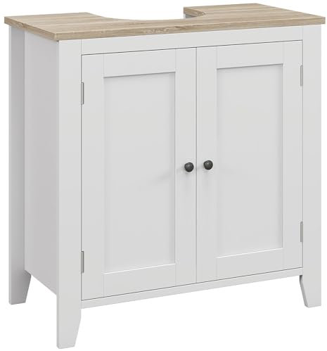 kleankin Mueble para Debajo del Lavabo Armario Lavabo con Pie Armario Bajo con 2 Puertas y Estante Ajustable Estilo Moderno 60x30x60 cm Blanco