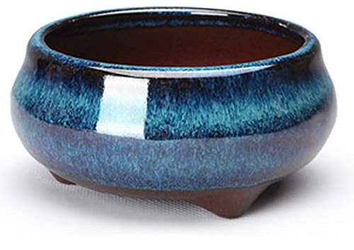 VALINK Sukkulenten-Blumentopf, kleiner Bonsai-Topf, Keramik-Blumen-Pflanzenbehälter, Schale für Innen- und Außenbereich (blau)