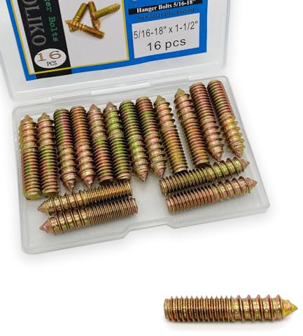 Yoliko Confezione da 16 bulloni a doppia testa da 5/16-18 x 1-1/2 pollici, per mobili e tasselli in legno, aste filettate da 38,1 mm di lunghezza