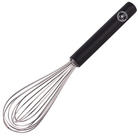 Starchef Stainless Steel Whisk Egg Beater Silicone Anti-Slip Handle Soft Grip(10.5Inch/Black)