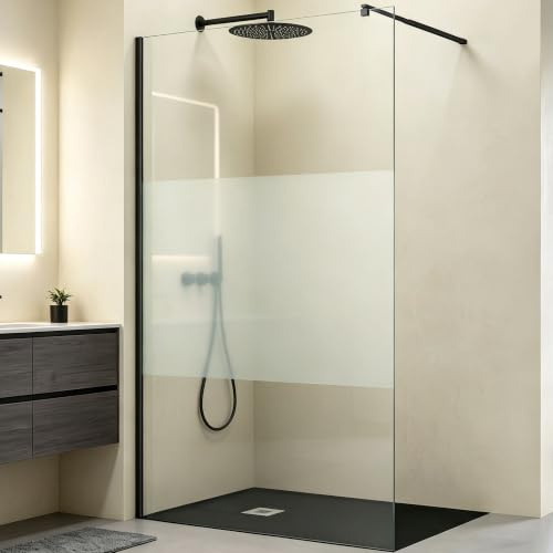 Mai & Mai Duschwand für Dusche Duschabtrennung 60x200cm Walk-In Dusche | Duschtrennwand Schwarz 10mm ESG-Sicherheitsglas NANO Milchglas BRAM3 Bremen02MS