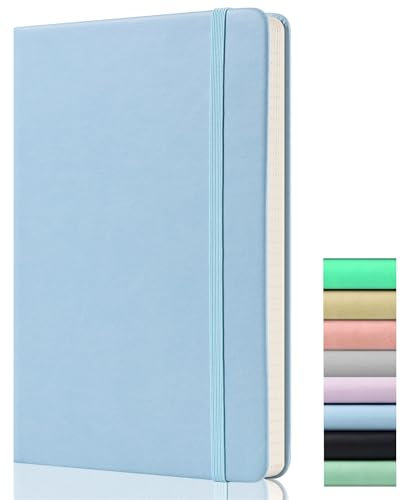 Notizbuch Blanko - Notizbuch Unliniert, 120gsm Dickes Papier, 172 Seiten, Rückentasche, Elastisches Band, 2 Bänder zum Markieren, Premium Hardcover, Einfarbiges Papier Tagebuch, Azur