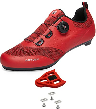 ARTVEP Herren Fahrradschuhe Damen Mountain Road Bikes Schuh Kompatibel mit Peloton & Look ARC Delta Kompatible Installation Look SPD SPD-SL Delta Lock Pedal Reitschuhe Red 37 EU
