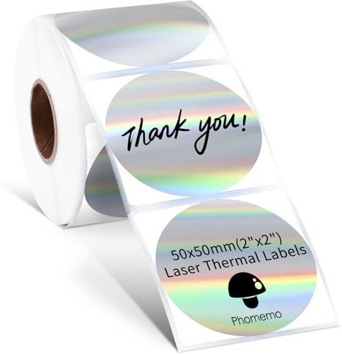 Phomemo 50x50mm Runde Laser-Etikettenaufkleber,Selbstklebend Thermo Etiketten,Holographic Etikett für 241BT/D520BT/246S,Kompatibel mit Drucker Munbyn,Zebra,Jadens,Nelko,Itari,etc(400Etiketten/Rolle)