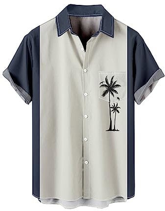 Oversized Tshirt Herren Oktoberfest Hemd Ador Herren T Shirt Hawai Hemd FüR MäNner Herren Kokospalme Drucken Revers Hawaiihemd Mit Knopfleiste Kurzarm Funky Sirt Herren Oversize T-Shirt (Marine, 3xl)