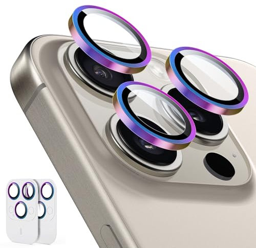 ESR Camera Lens Protectors for iPhone 15 Pro Max/15 Pro, Armorite Individual Lens Protectors, Scratch-Resistant Ultra-thin Tempered Glass with Aluminum Edging, Armorite Series, Set of 2, Chromatic