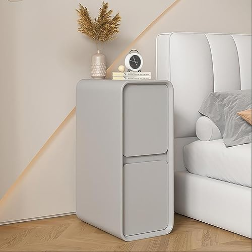 AMOCHO Nachttisch mit Massivholzschublade, extra schmaler Clip-In-Nachttisch, Beistelltisch mit 2 Schubladen for Schlafzimmer, Wohnzimmer, Wohnheim (Color : Light Grey, Size : 20x40x50CM)