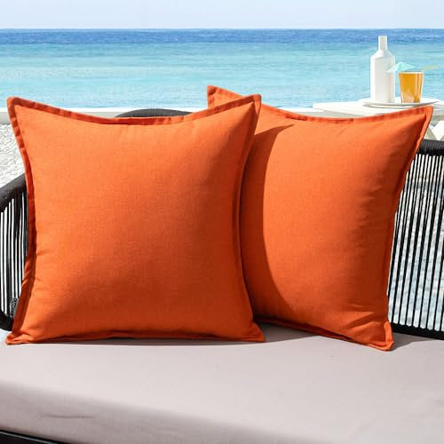 MIULEE Outdoor Kissen Wetterfest Kissenbezug Wasserdichter Dekorative Kissenbezüge Leinen-Optik Sofakissen Dekokissen für Garten Sofa Couch Wohnzimmer Schlafzimmer 2er Set 40x40cm Orange