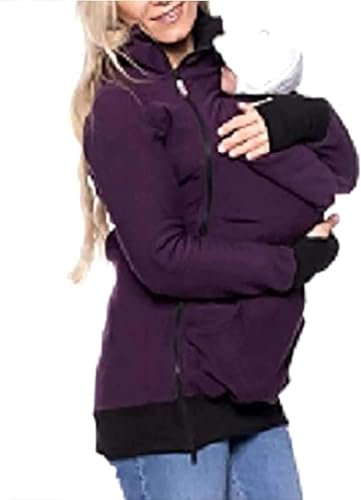 Veste À Capuche Porte-Bébé 3 en 1, Manteau Kangourou Doux Et Confortable pour Femme avec Fermeture Éclair, Haut De Grossesse, Tenue pour Bébé,005,L