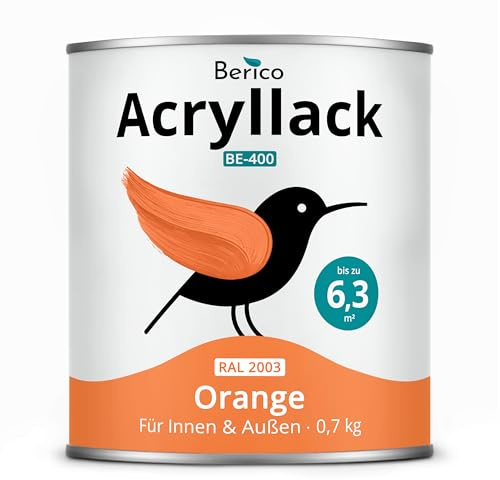 Berico Acryllack - Orange - 0,7 Kg - 4in1 Lack Buntlack Möbelfarbe Möbellack - Für Innen und Außen - Holz, Möbel, Metall & Fliesen