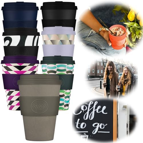 LS-LebenStil Ecoffee Cup Molto Grigo Grau Braun 400ml PLA Premium Coffee to Go Becher Wiederverwendbar