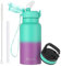 Oldley Botella Agua Aislada Acero Inoxidable para Niños 500ml/17oz con Pajita Metal Doble Pared al Vacío a Prueba Fugas Reutilizable Pequeña Botella con 2 Tapas Diferentes Bebidas Frías Calientes