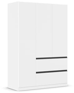 Rauch Möbel Costa, Drehtürenschrank, Kleiderschrank, 3-türig, 2 Schubkästen, Alpinweiß, Push-to-open, Griffprofil grau-metallic, 136x197x54 cm