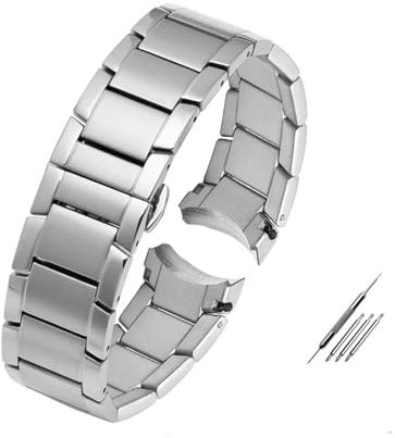 WAHRE Solide Gebogene Ende Strap Fit for Armani AR2448 AR2447 AR2432 AR2433 AR2458 AR2434 AR245 Armband Stahl Uhr Kette Armband 22mm(Silver)