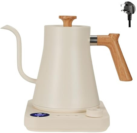 ANIROY Electric Gooseneck Kettle, Intelligent Constant Temperature Goose Neck Kettle with LED and Control Button, Stainless Steel Hand Rushing Coffee Pot, 8mm Spray Port Plus 900ml Capacity (White)
