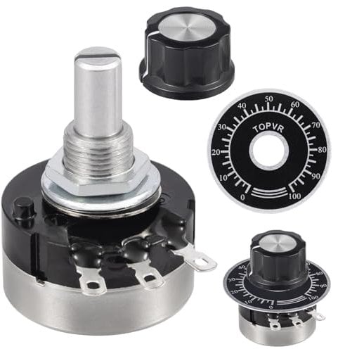 ALLECIN 2 Stück RV24YN20S 5K Ohm Potentiometer Single Turn B502 Taper Drehpotentiometer 3 Klemmen Einzeldrehung Kohlefilm-Potentiometer Variable Widerstände mit A03 Drehknöpfe und Zifferblatt
