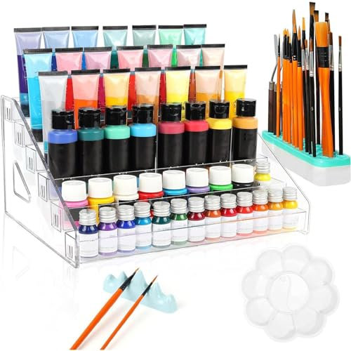 WOGXN 6-Schicht Acrylfarbe Organizer - Farbaufbewahrungsregal, Acryl-Farbregal, Farbflaschenhalter mit Pinselständer und Tablett, Acryl-Malständer, Bastelfarben-Organisationsregal für Ölfarbenröhren