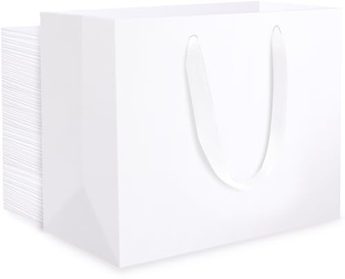 EUSOAR Geschenktüte Weiss - 50 Stück Geschenktasche Weiß mit Henkel S 22x10x18 cm - 230GSM Papiertüte Weiß Klein - Small White Paper Gift Bags - Papiertragetaschen Weiss Hochwertig