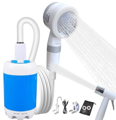 Ann Katy Pompe de douche portable pour camping en plein air, pompe de douche électrique rechargeable avec affichage numérique intelligent, plusieurs modes de pulvérisation pour camping, randonnée,