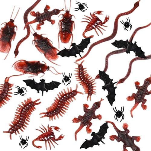 54 Pieces Jouet Realiste Faux Bogues, Minis Insectes d'halloween, Plastique Jouet Insecte, Roaches Araignées Scorpions Geckoes Centipedes Flies Bats, Creepy Décorations Fournitures