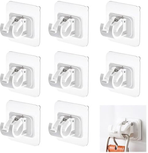 LIYANHU 8 Pcs Adhesive Curtain Hooks, No Drill Drapery Hook Holder, Fixing Rod Holder, Curtain Pole Wall Bracket Towel Rod Hook, Home Bathroom Kitchen Hotel Towel Clothes Hanging (White)