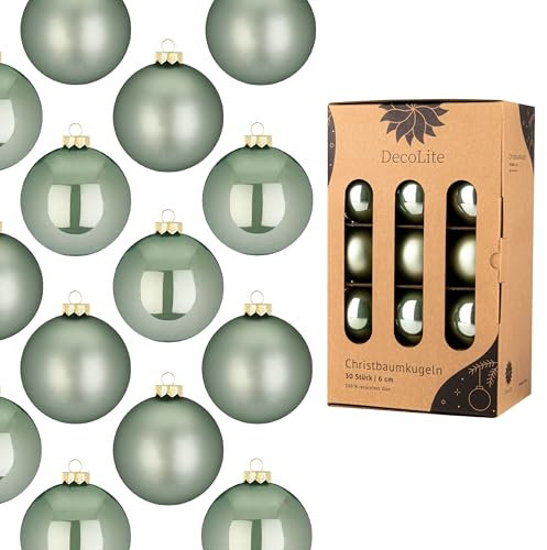 DecoLite: Christbaumkugeln aus Glas Ø 6 cm (30 Stück) - Salbei - matt/glänzend