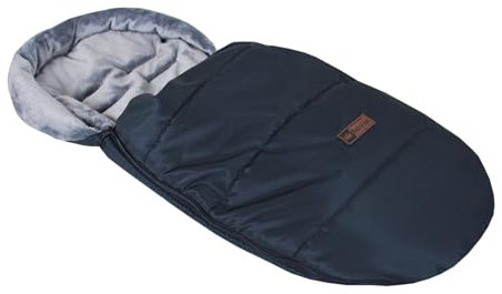 BABYLUX Fußsack 90cm MINKY Kinderwagen Buggy Babyschale Thermo +/ Muff Handmuff Winterfußsack (K26 - Schwarz/Grau)