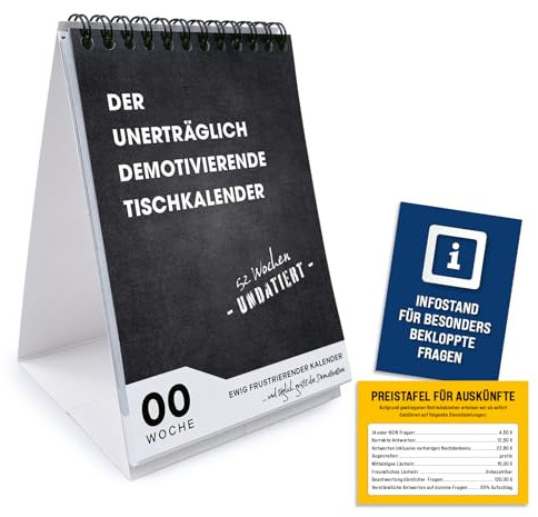 ZADAWERK® Der unerträglich demotivierende Tischkalender – undatiert – 52 Wochen – lustige Geschenkidee – ewiger Büro-Kalender – witzige Sprüche + 2 Bonus-Postkarten
