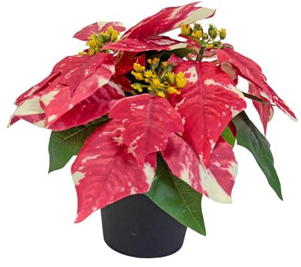 perfk Planta de Pascua Artificial navideña, Adorno de Escritorio, Flores Falsas en Maceta para la Ventana del hogar, Mesa, Style a