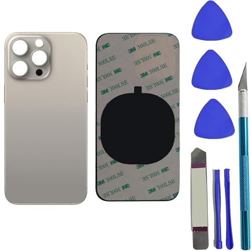 Peixiong 15 Pro Max Rear Back Glass Replacement for iPhone 15 Pro Max Rear Back Glass Cover Replacement with Pre-Installed Adhesive + Reparing Tool Kit (Natural Titanium)
