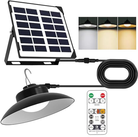 Solar Hängelampe Außen, Solarlampen für Außen, Solar Lampe Outdoor, Solarlampe Hängend mit Fernbedienung, Wasserdichte 3 Farbtemperatur Solar Hängelampen für Garten Terrasse Balkon Pavillon