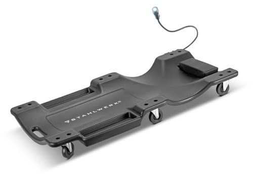 STAHLWERK Kfz-Rollbrett RCL-40 ST mit integriertem LED-Licht, 500 kg Tragkraft und 6 beweglichen Rollen, Montagerollbrett | Montageliege | Werkstattrollbrett | Werkstattliege aus robustem Kunststoff