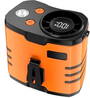 WAFTING Ventilador de cintura portátil: batería de alta capacidad de 10000 mAh, 10 ajustes de velocidad ajustables, iluminación LED, carga tipo C (Naranja)