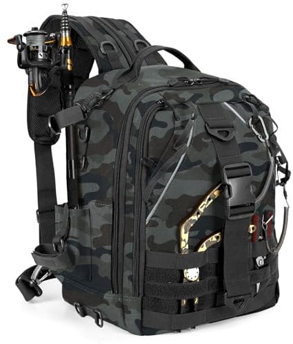 Jueachy Fishing Tackle Backpack with Rod & Gear Holder Lightweight Outdoor Water-Resistant Fishing Shoulder Storage Bag