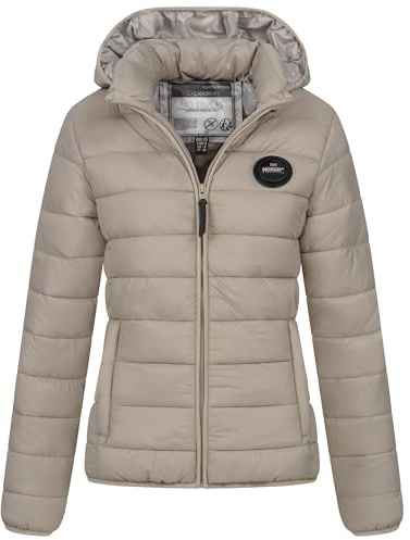 Geographical Norway Damen Übergangsjacke Steppjacke Outdoor Frühlingsjacke leicht Kapuze, Farbe:Beige, Größe:L (40)