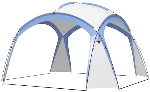 Outsunny Event Shelter 3,5 x 3,5m Pavillon mit Haken Tür Wasserabweisend Winterfest Gartenpavillon Partyzelt Sonnenschutz für Camping, Garten Festivals Hellblau