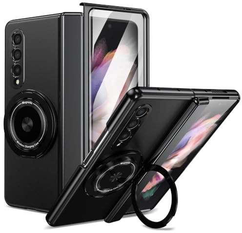 XKchatpt Funda para Samsung Galaxy Z Fold 3, Negro | Plegable Magnético, Rotativo 360°, Aleación de Aluminio, Protección de Bisagra, Protector de Pantalla Frontal