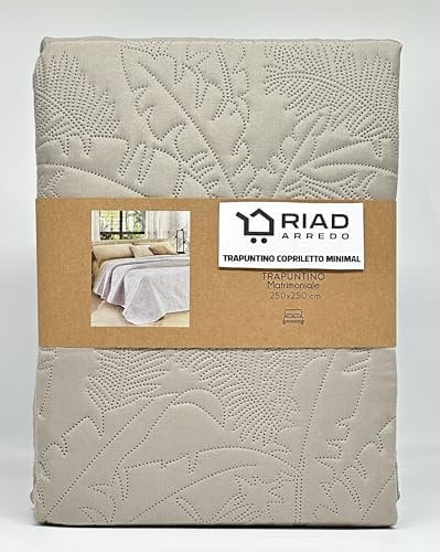 Riad Arredo Trapuntino Matrimoniale Minimal Tinta Unita Primaverile Estivo Leggero - Copriletto Trapuntato in Morbida Microfibra (Bali Tortora)