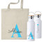 Pack Personalizado de Botella Térmica 500ml y Bolsa de Tela, Diseño con Inicial, Nombre y dedicatoria en la Botella Personalizada