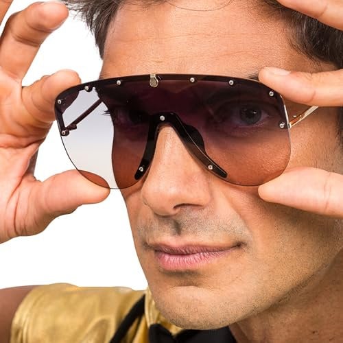 Chaks - Sonnenbrille Herren, Rapper, goldenes Gestell, großes getöntesGlas, Festival, Karneval, JGA Accessoire