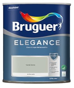 Bruguer Elegance Pintura Monocapa Extra Mate para Paredes y Techos, Interior y Exterior protegidos, Ultra Lavable, Resistente al Desgaste y Manchas, Con conservante Antimoho, Verde Salvia 750 ml
