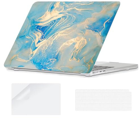 YOPAS Compatible with Macbook Air 13 inch Case M5 M4 M3 M2 Case 2026 2025-2022, Laptop cover 13.6 inch with Keyboard Cover&Screen Protector fit Model A3449 A3240 A3113 A2681, Blue Marble