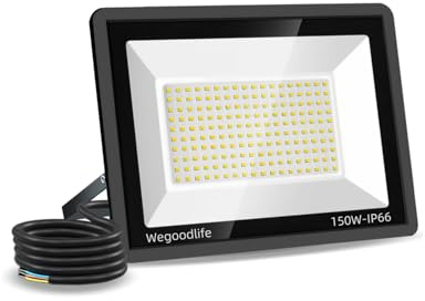 Wegoodlife 150W Focos LED Exterior, Super Brillante 15000LM Foco Proyector LED, 6500K Blanco Frío Iluminación de Exterior Seguridad, IP65 Impermeable, Floodlight para Garaje, Jardín, Patio, Terraza