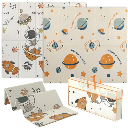 AIYAPLAY Baby Play Mat Foldable 196 x 176 x 1.5cm Astronaut & Planet Theme | Double Sided, Reversible Activity Playmat, Waterproof Kids Foam Crawling Mat, for Outdoor Indoor Picnics