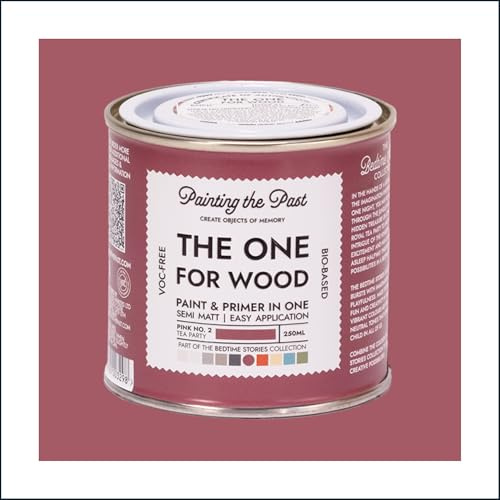 The One for Wood Paint & Primer 250ml Pink No. 2 Tea Party | Semi Matt Finish, Bio-Based & VOC-Free Formula for Wooden Furniture & Surfaces | Durable & Easy Indoor Home Decorating